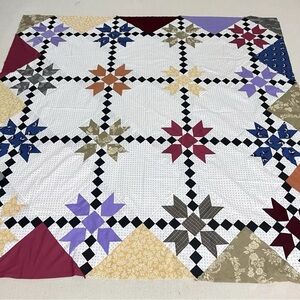 Handmade 8 Point Stars Patchwork Cotton Quilt Top/Topper 86x86”